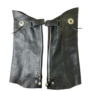 Black Leather Motorcycle Half Chaps Vtg M/L